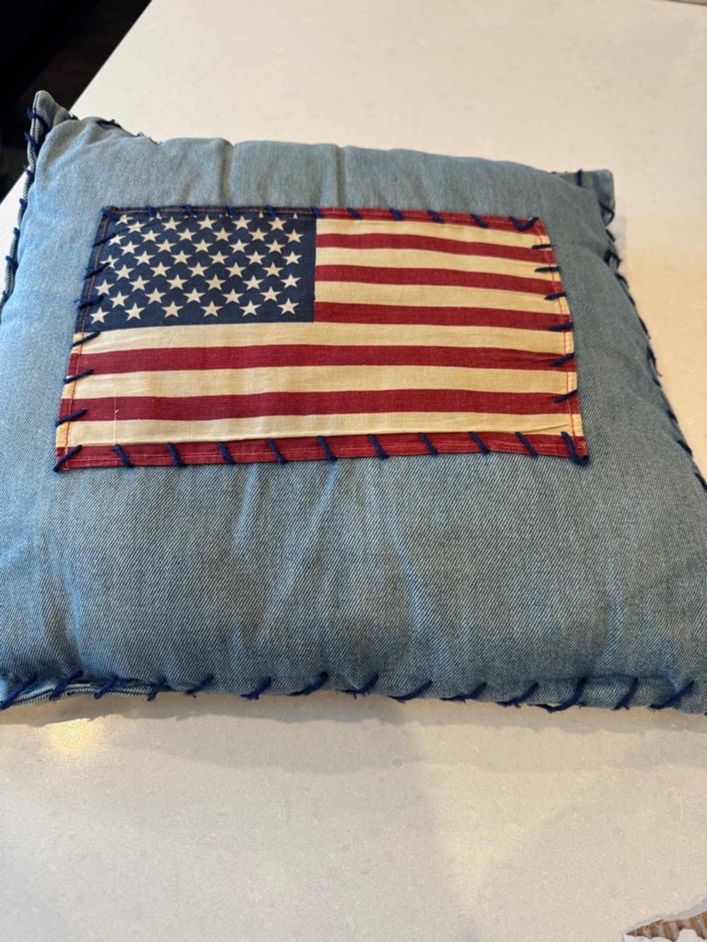 Tasha Polizzi Light Blue Accent Pillow with American Flag Patch